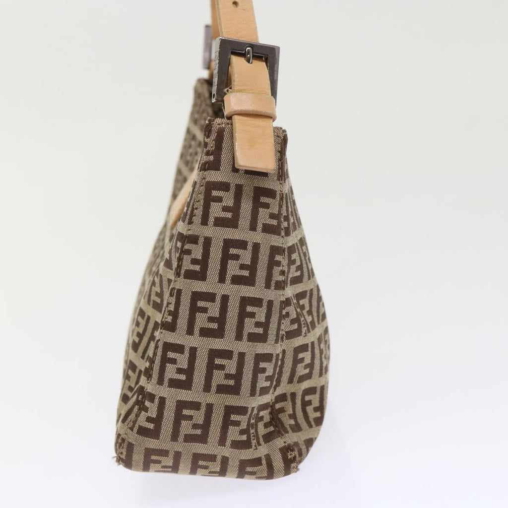 FENDI Zucchino Canvas Mamma Baguette Shoulder Bag Leather Beige yk7711