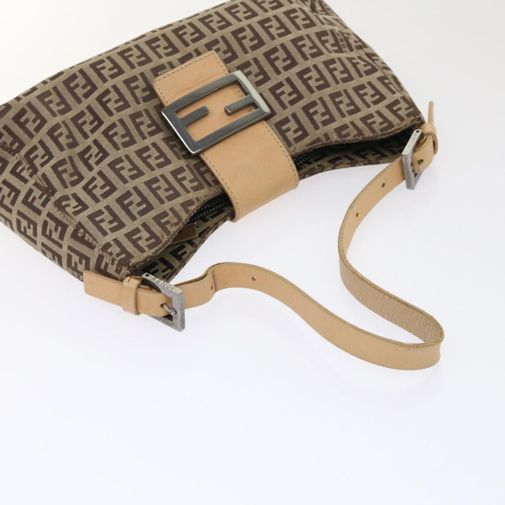 FENDI Zucchino Canvas Mamma Baguette Shoulder Bag Leather Beige yk7711