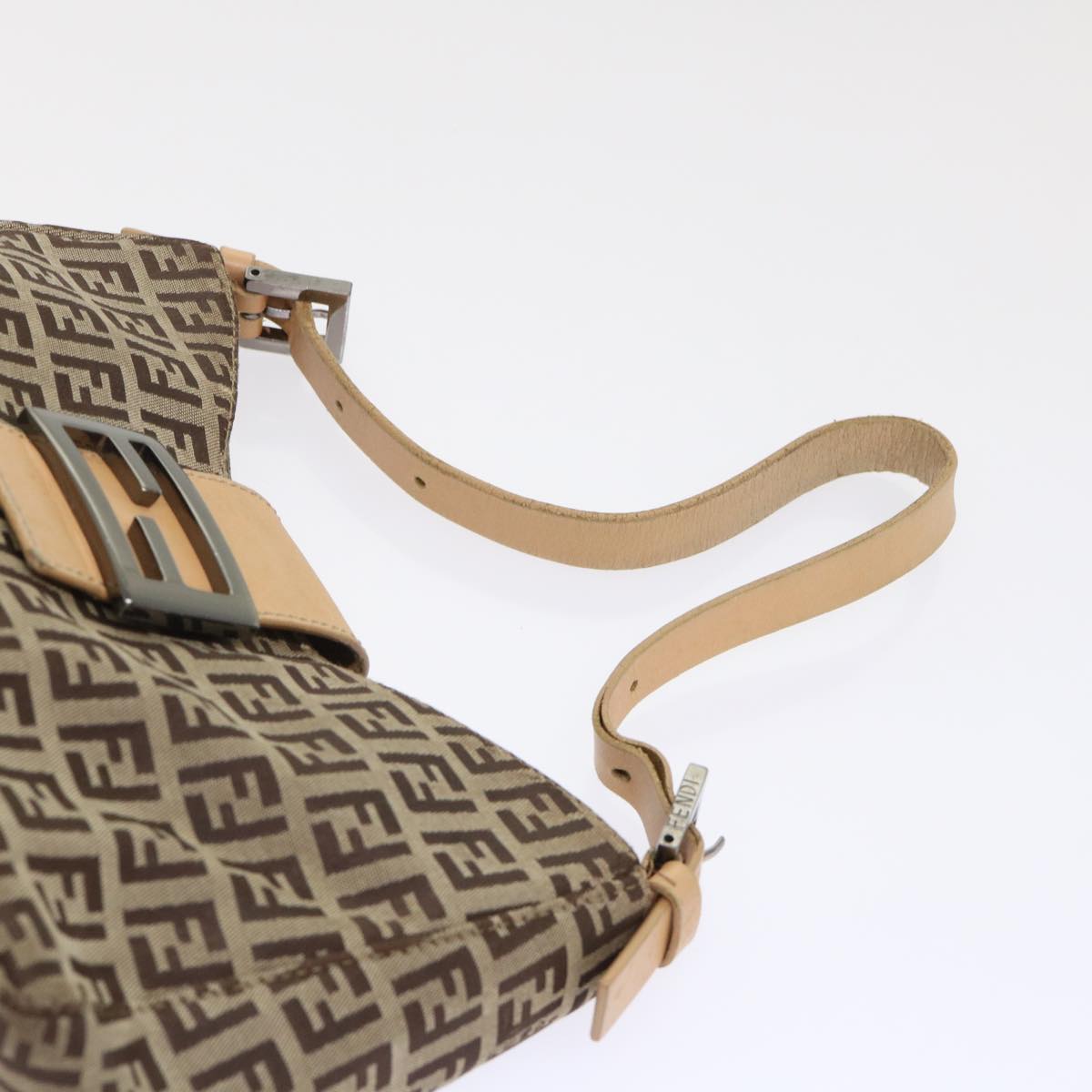 FENDI Zucchino Canvas Mamma Baguette Shoulder Bag Leather Beige yk7711