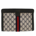 GUCCI GG Canvas Sherry Line Clutch Bag Gray Red Navy