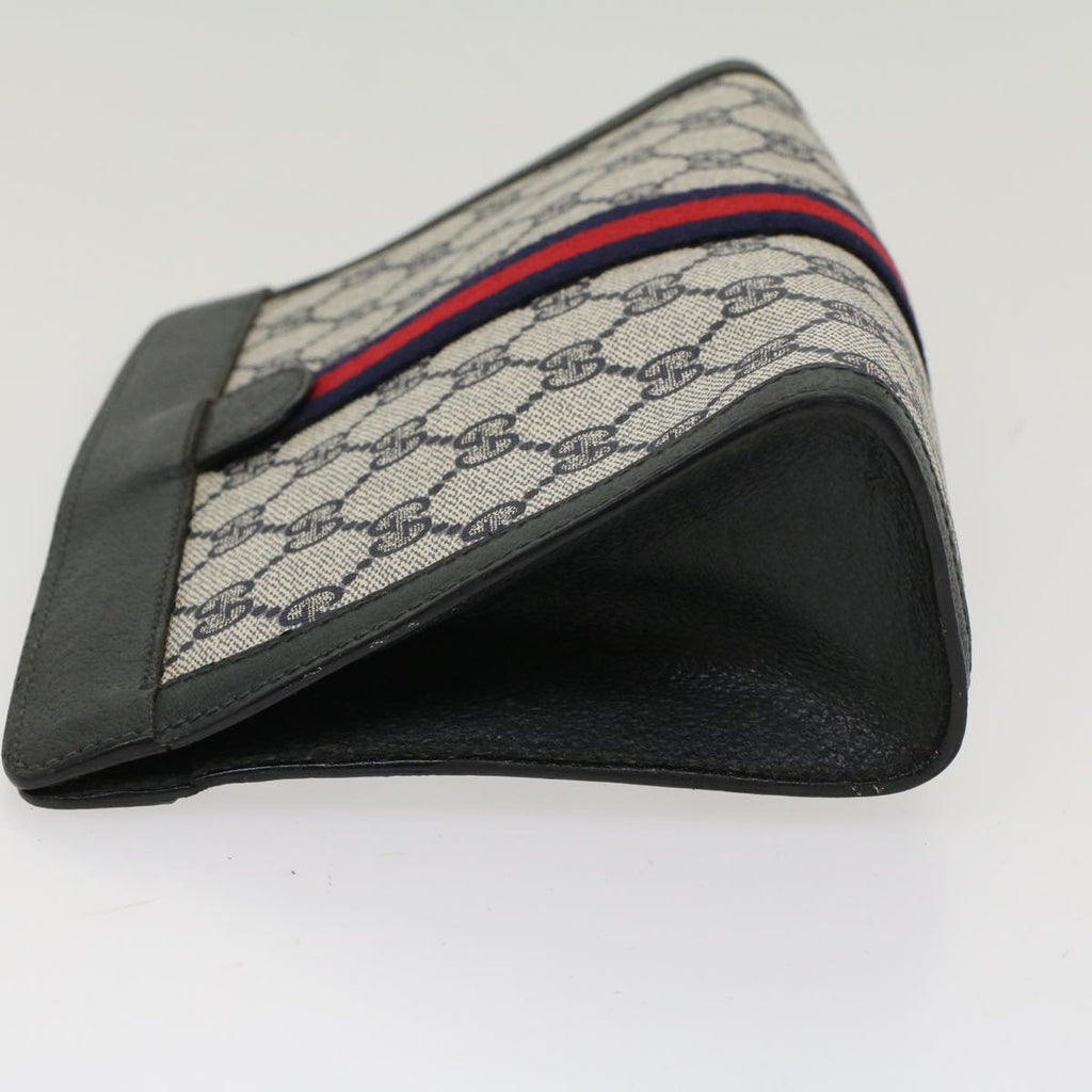 GUCCI GG Canvas Sherry Line Clutch Bag Gray Red Navy