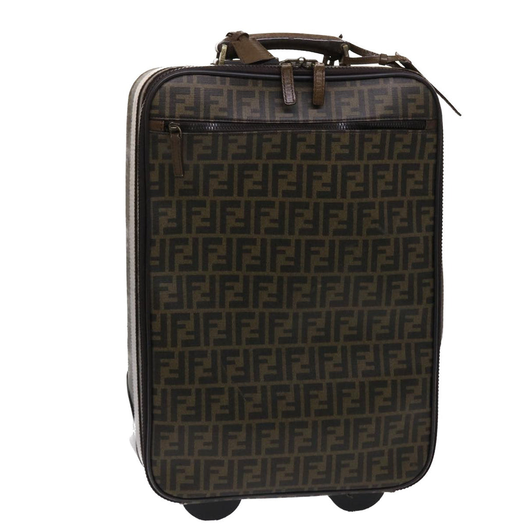 FENDI Zucca Canvas Suitcase PVC Leather Brown Black yk7848B