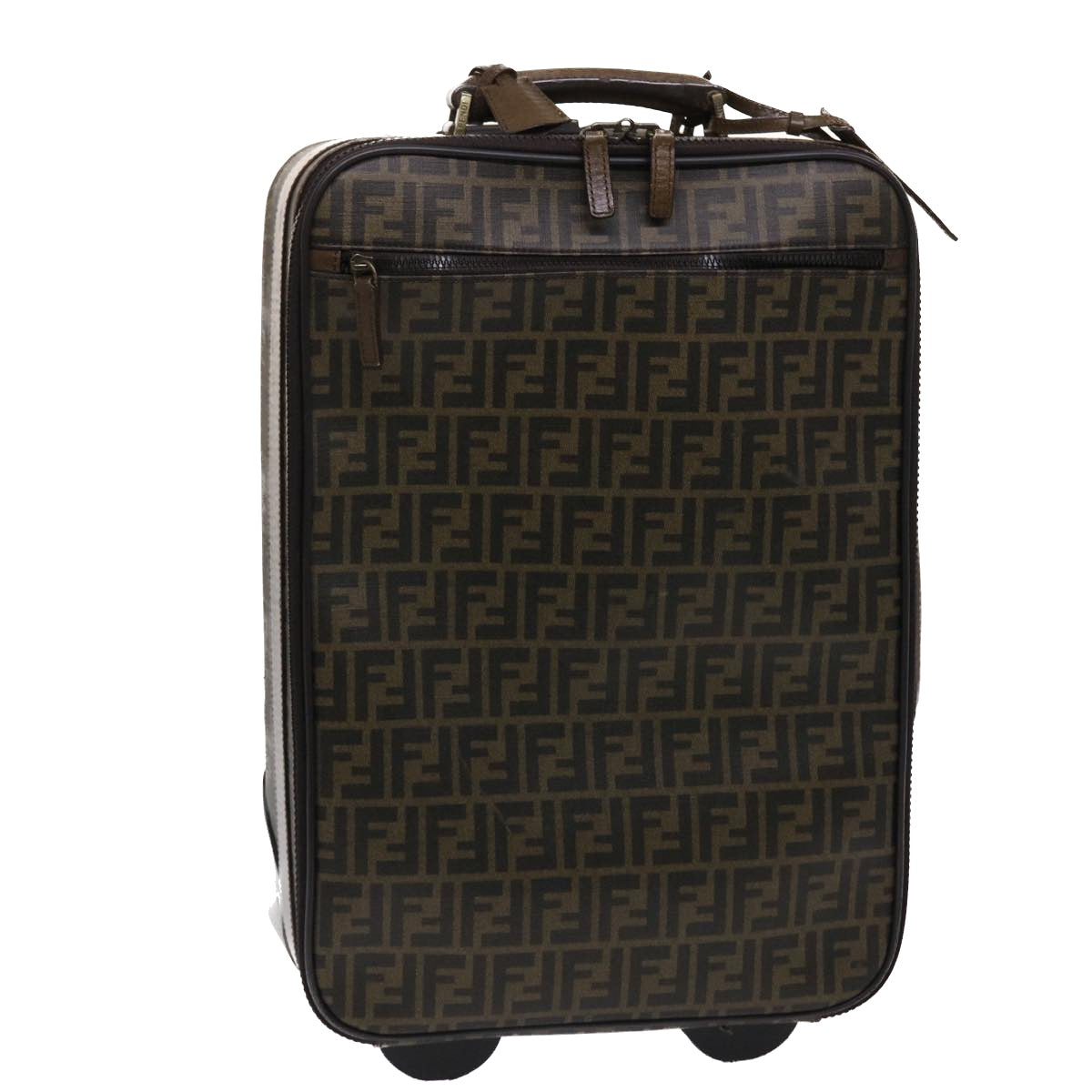 FENDI Zucca Canvas Suitcase PVC Leather Brown Black yk7848B