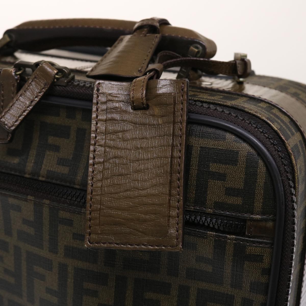 FENDI Zucca Canvas Suitcase PVC Leather Brown Black yk7848B