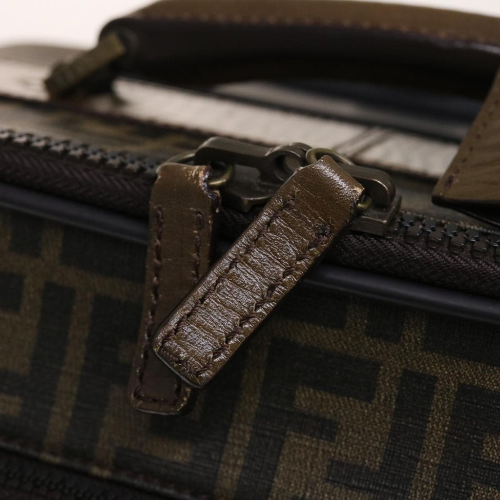 FENDI Zucca Canvas Suitcase PVC Leather Brown Black yk7848B