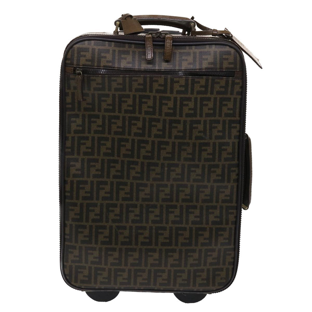FENDI Zucca Canvas Suitcase PVC Leather Brown Black yk7848B