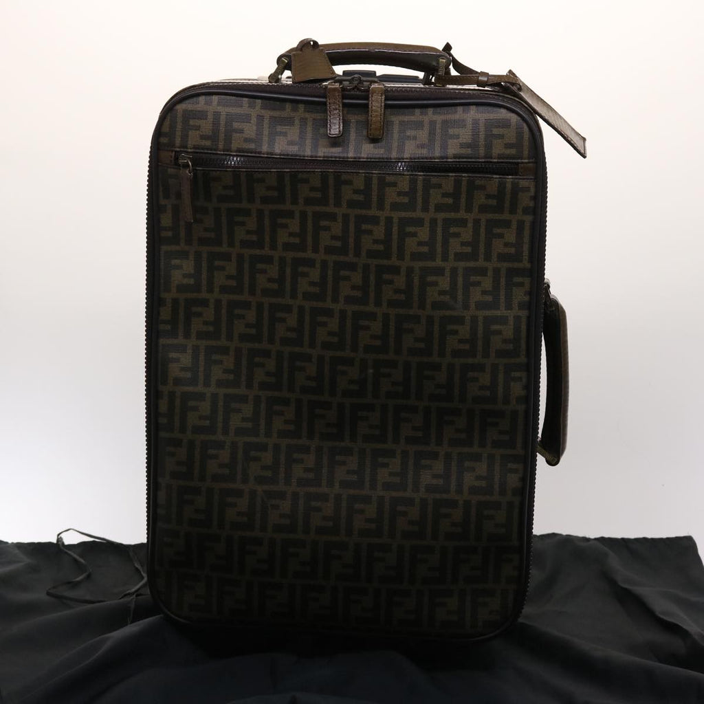 FENDI Zucca Canvas Suitcase PVC Leather Brown Black yk7848B