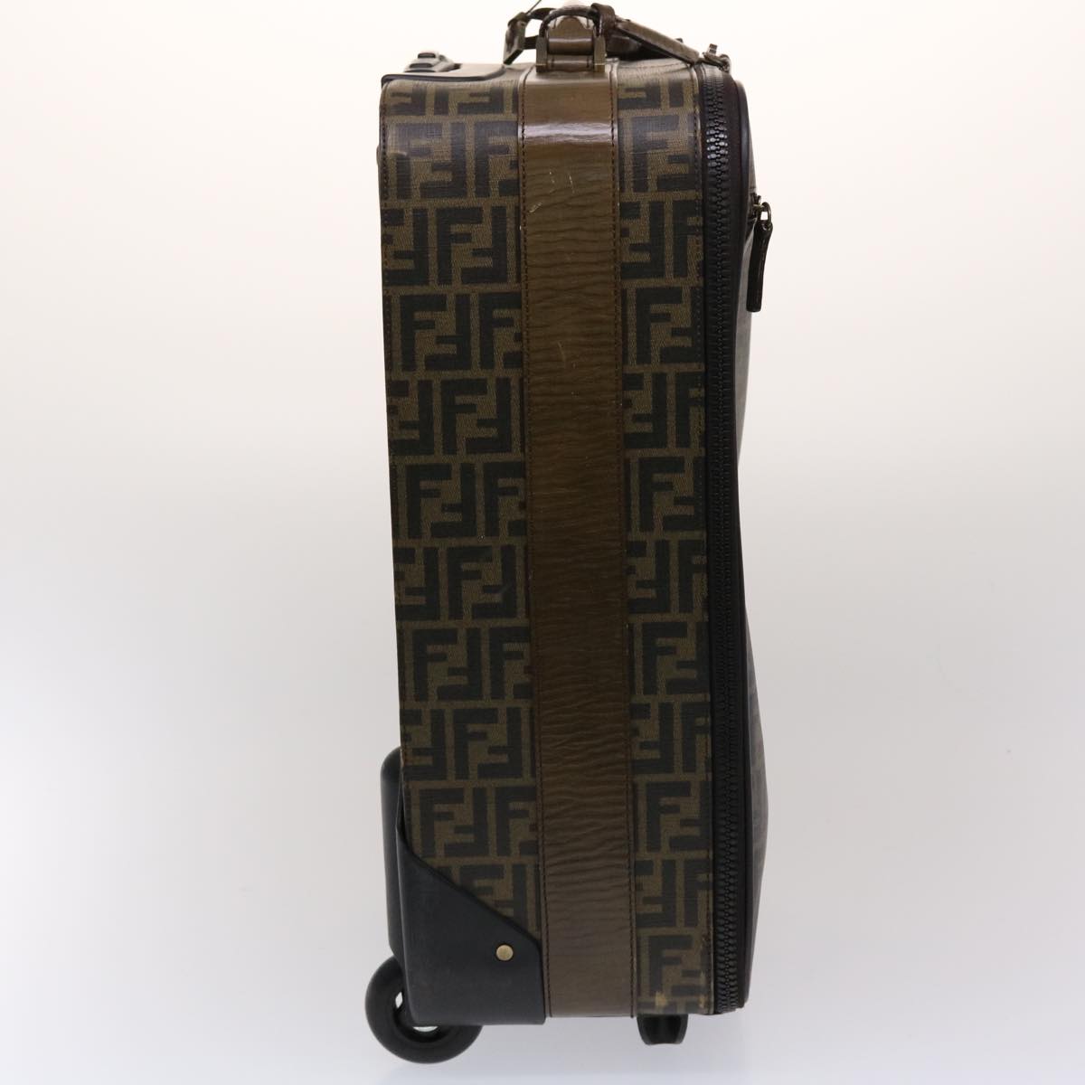 FENDI Zucca Canvas Suitcase PVC Leather Brown Black yk7848B