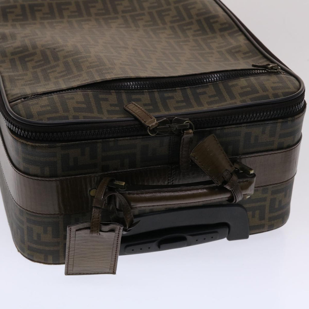 FENDI Zucca Canvas Suitcase PVC Leather Brown Black yk7848B
