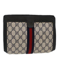 GUCCI GG Canvas Sherry Line Clutch Bag PVC Leather Navy Red