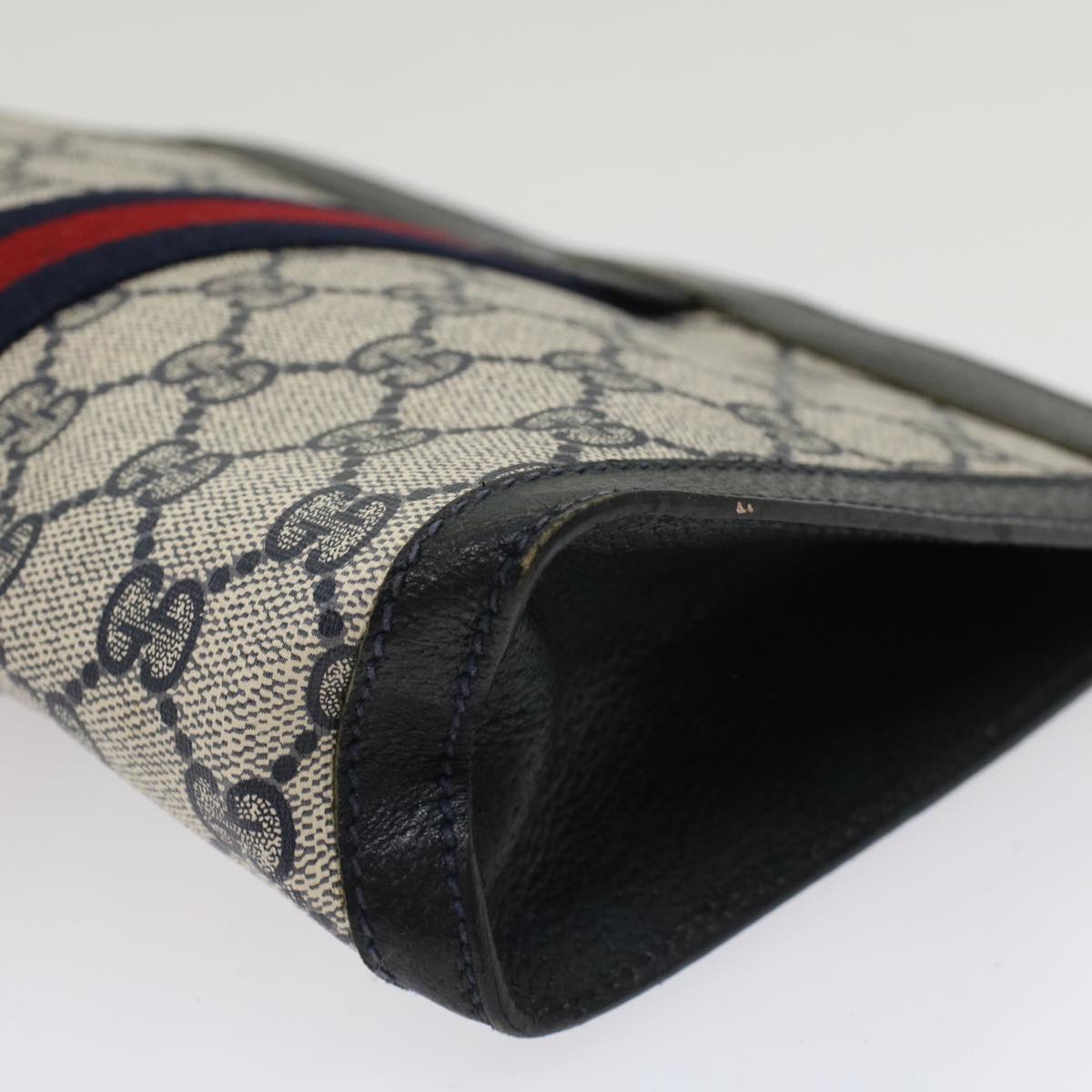 GUCCI GG Canvas Sherry Line Clutch Bag PVC Leather Navy Red yk7860