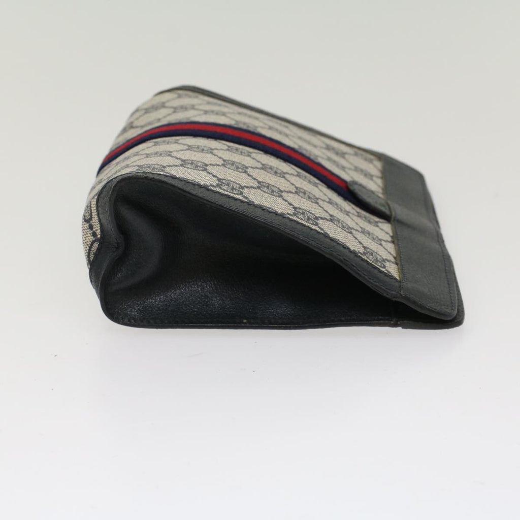 GUCCI GG Canvas Sherry Line Clutch Bag PVC Leather Navy Red