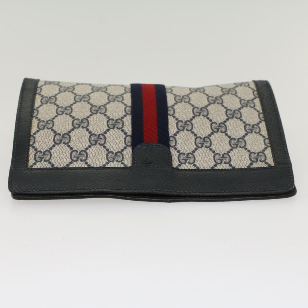 GUCCI GG Canvas Sherry Line Clutch Bag PVC Leather Navy Red yk7860