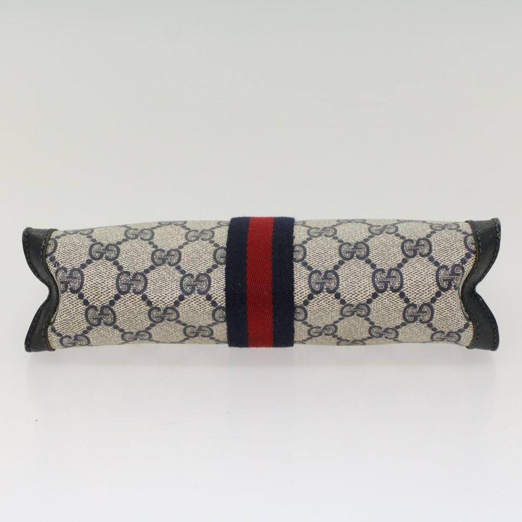 GUCCI GG Canvas Sherry Line Clutch Bag PVC Leather Navy Red yk7860
