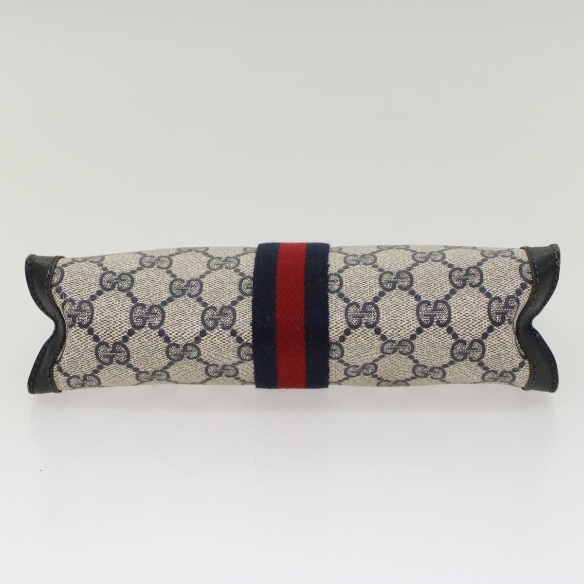 GUCCI GG Canvas Sherry Line Clutch Bag PVC Leather Navy Red yk7860