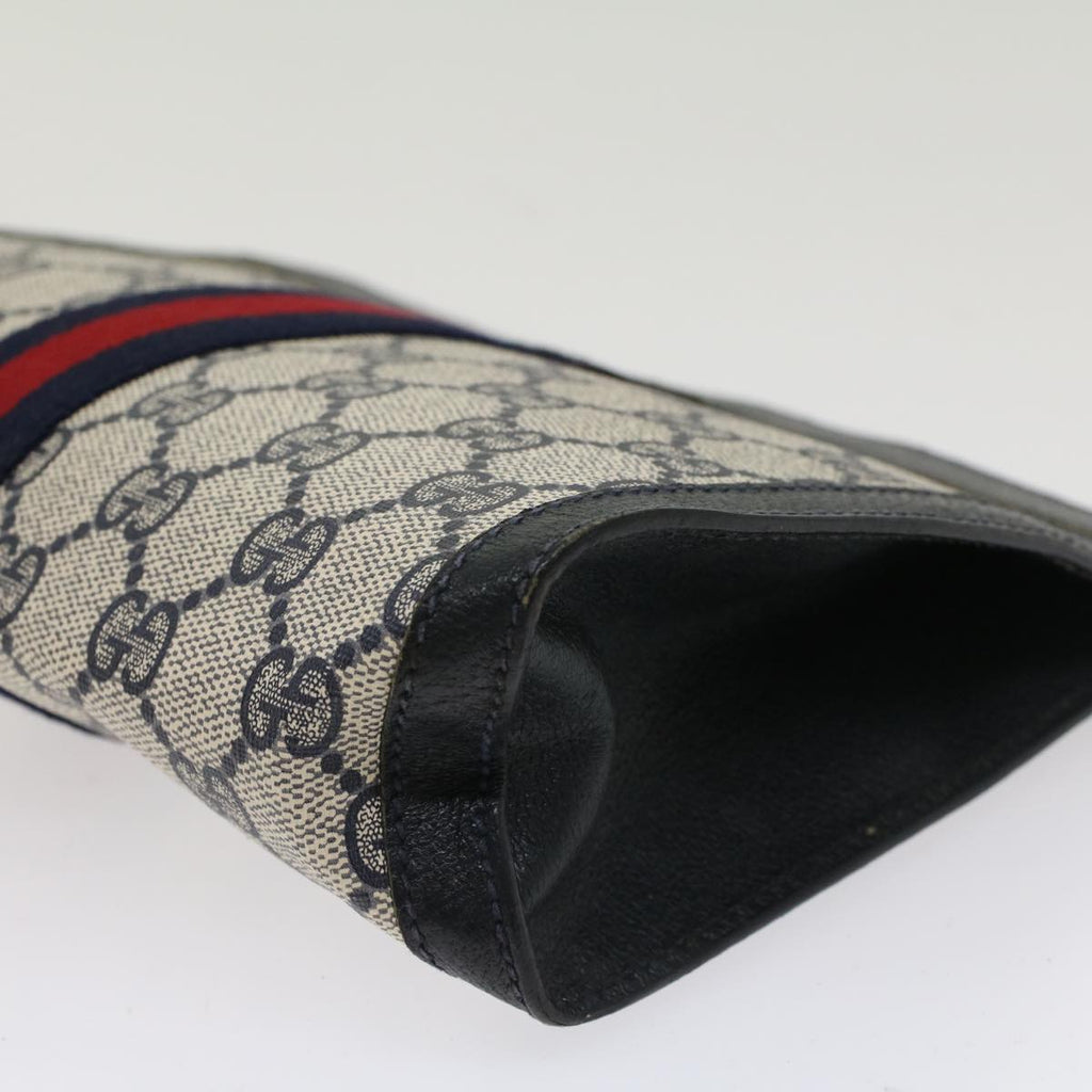 GUCCI GG Canvas Sherry Line Clutch Bag PVC Leather Navy Red yk7860