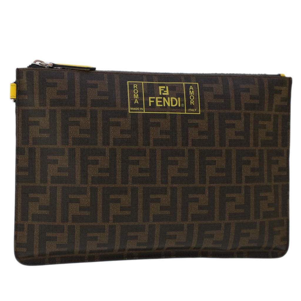 FENDI Zucca Canvas Clutch Bag PVC Leather Brown Black yellow yk7868