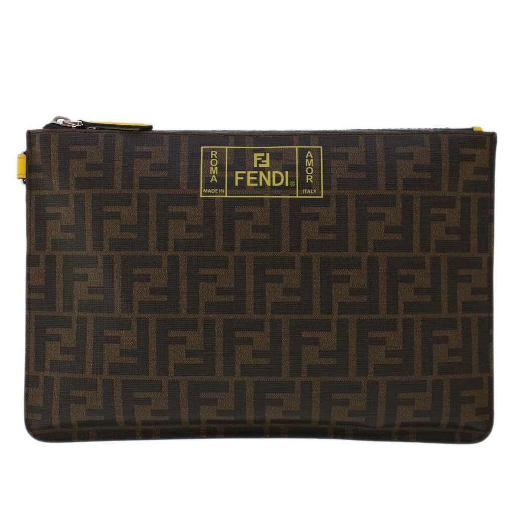 FENDI Zucca Canvas Clutch Bag PVC Leather Brown Black yellow yk7868