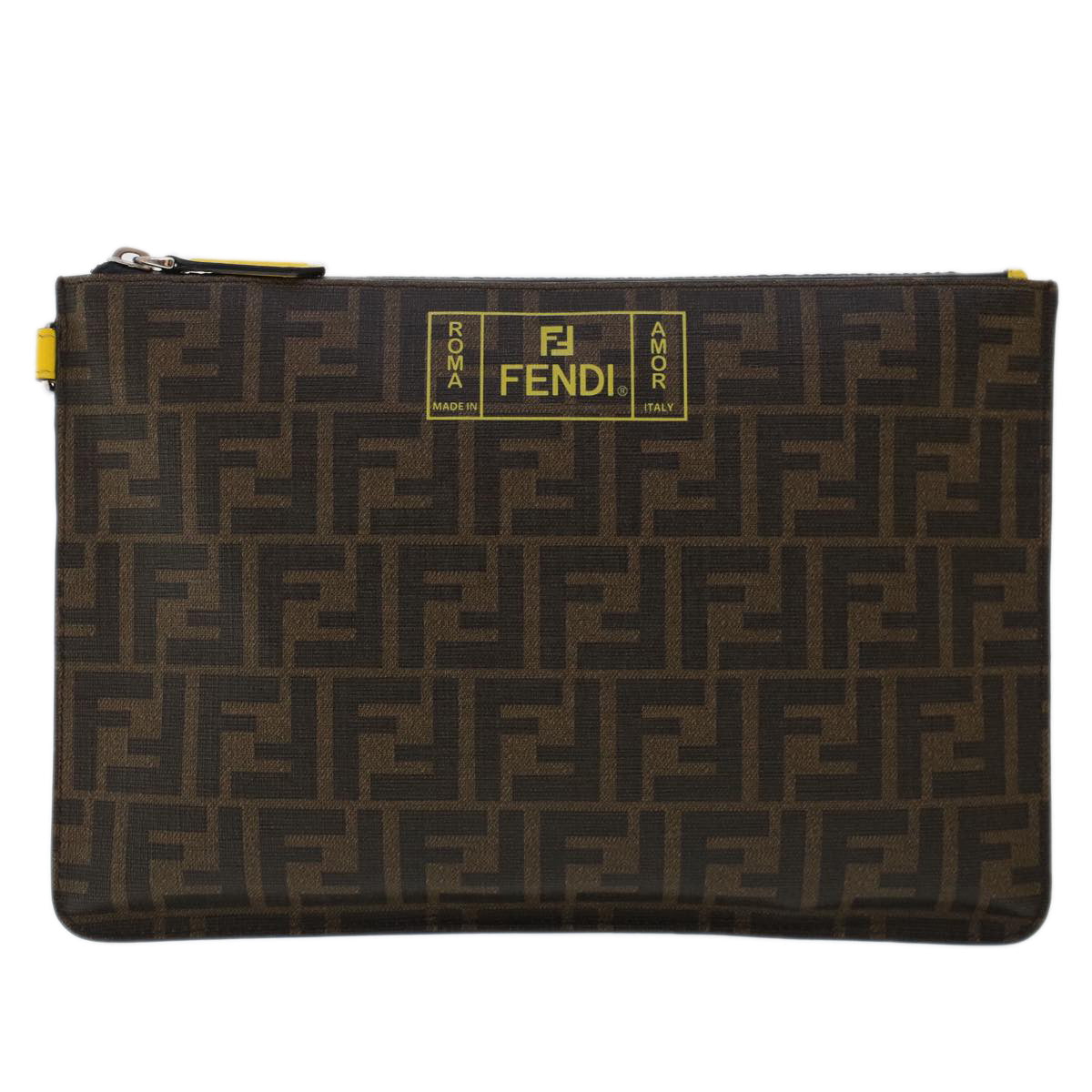 FENDI Zucca Canvas Clutch Bag PVC Leather Brown Black yellow yk7868