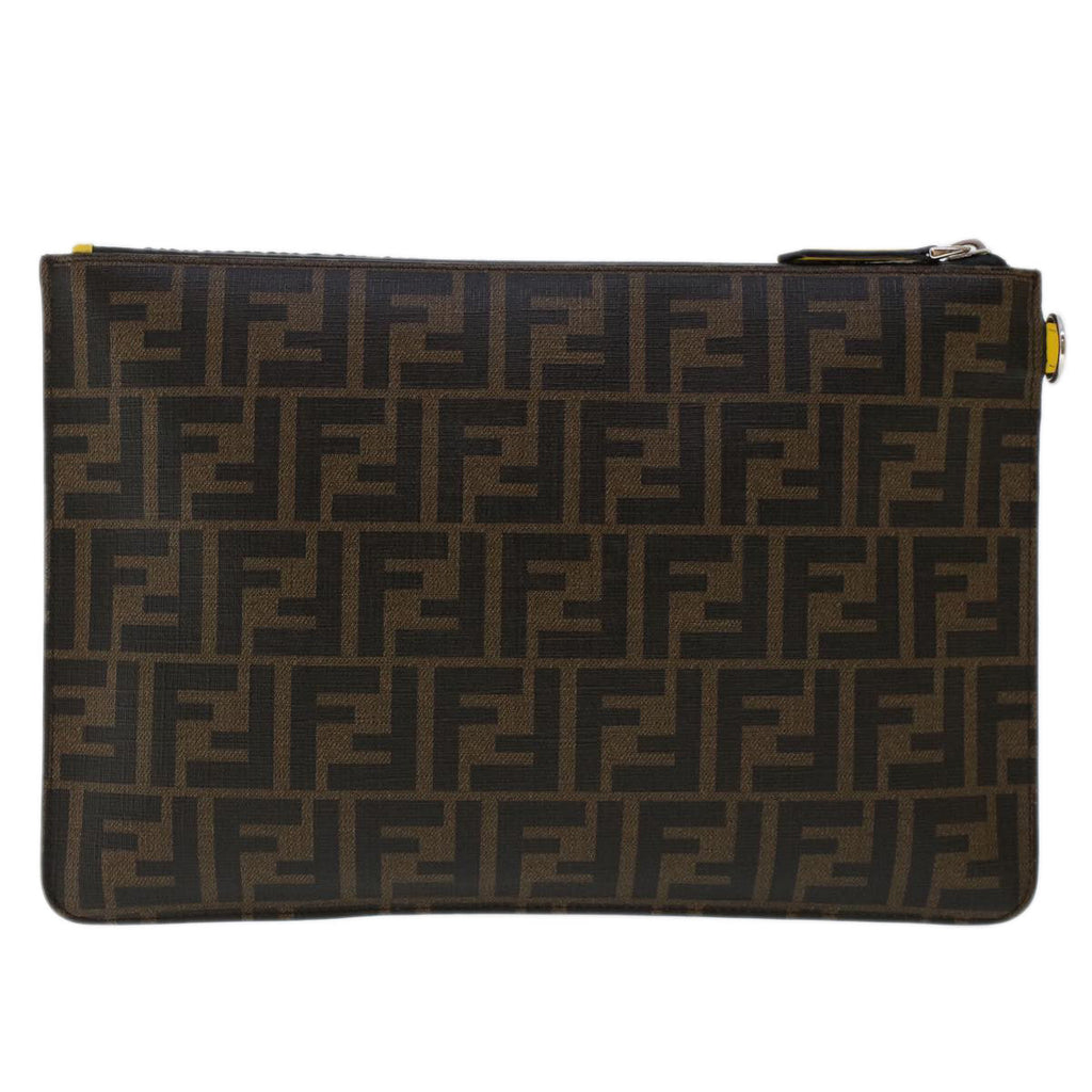 FENDI Zucca Canvas Clutch Bag PVC Leather Brown Black yellow yk7868