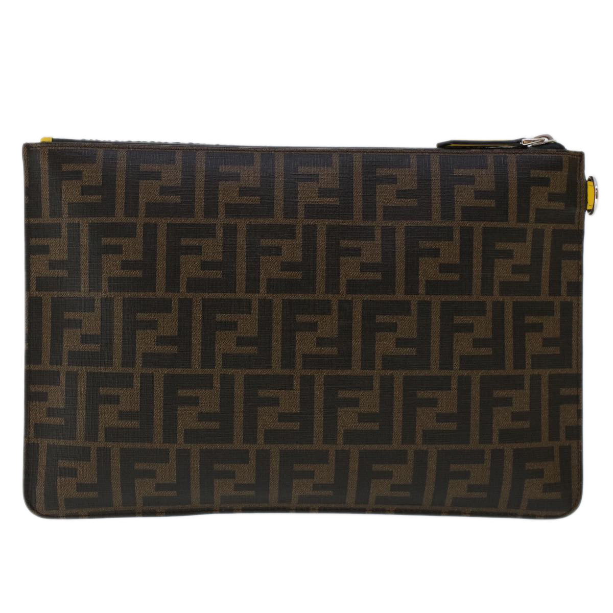 FENDI Zucca Canvas Clutch Bag PVC Leather Brown Black yellow yk7868