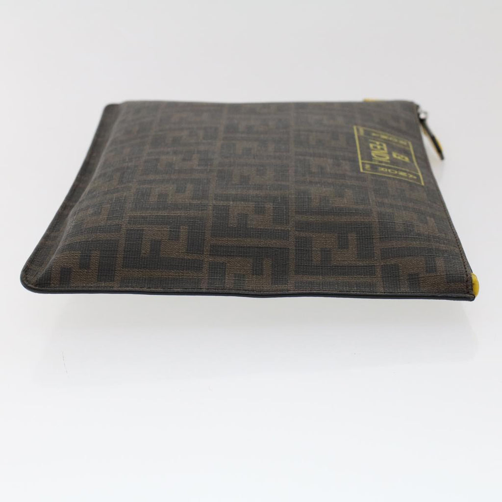 FENDI Zucca Canvas Clutch Bag PVC Leather Brown Black yellow yk7868