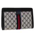 GUCCI GG Canvas Sherry Line Clutch Bag PVC Leather Navy Red