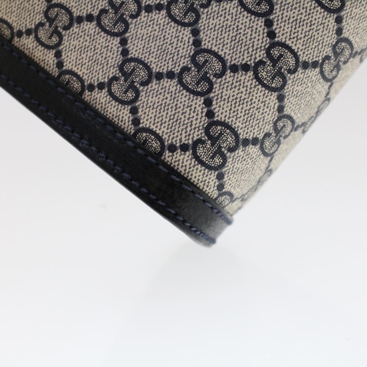 GUCCI GG Canvas Sherry Line Clutch Bag PVC Leather Navy Red yk7884