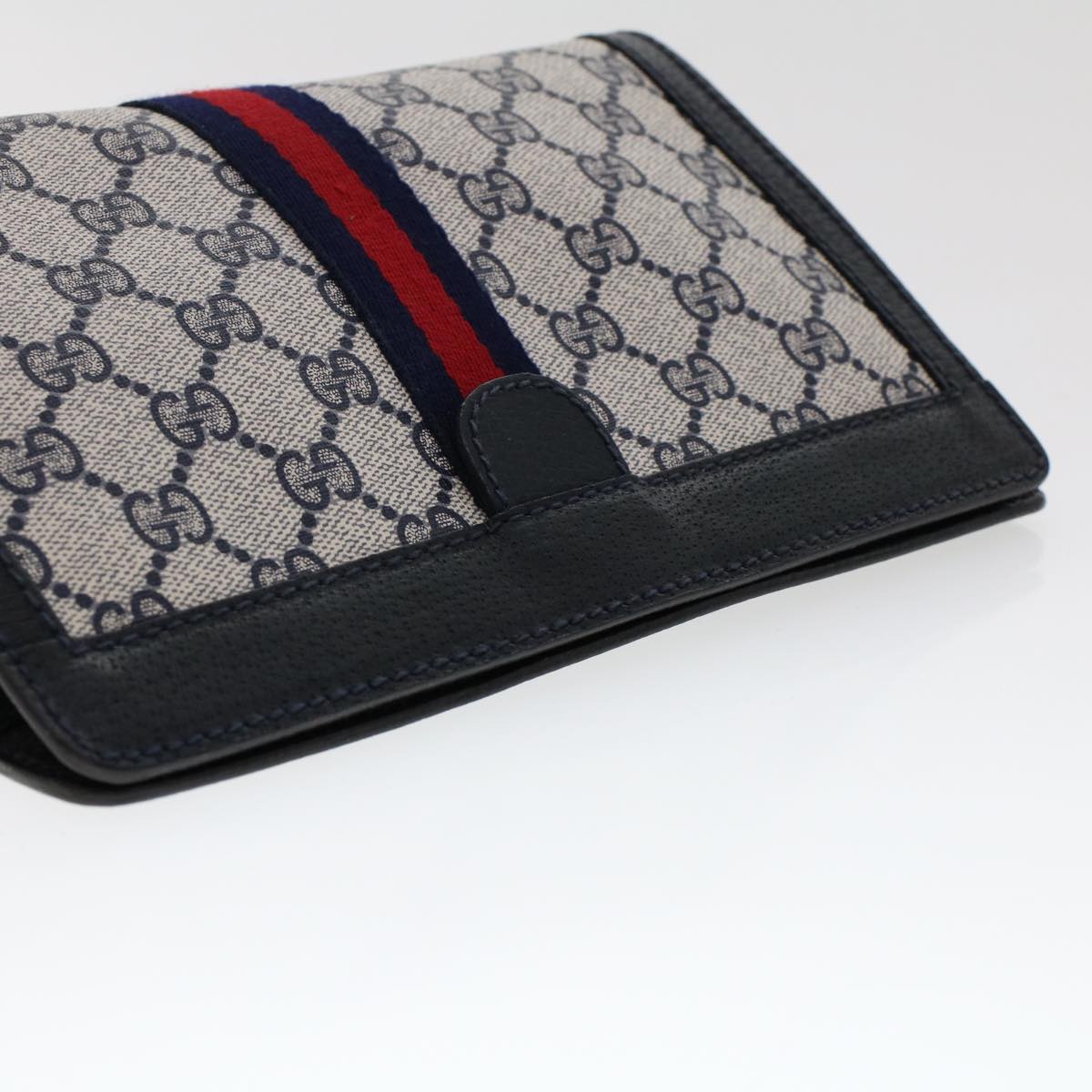 GUCCI GG Canvas Sherry Line Clutch Bag PVC Leather Navy Red yk7884