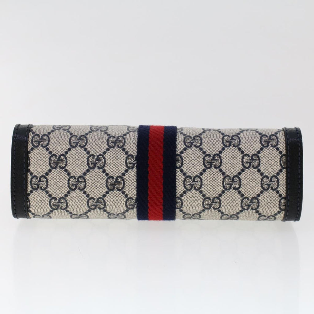 GUCCI GG Canvas Sherry Line Clutch Bag PVC Leather Navy Red yk7884