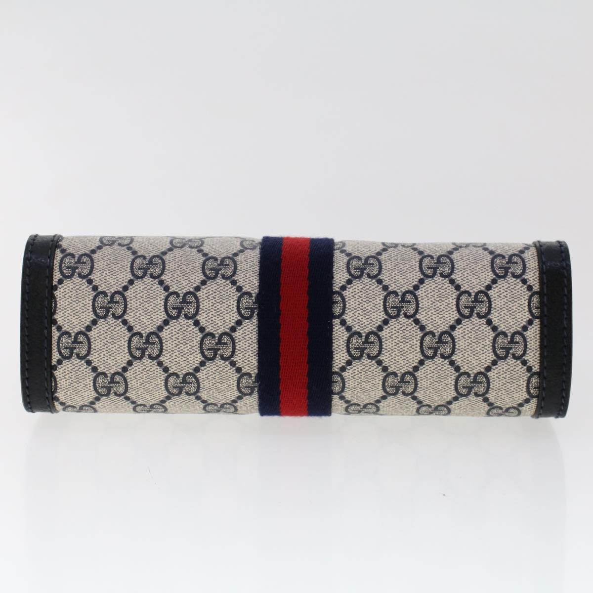 GUCCI GG Canvas Sherry Line Clutch Bag PVC Leather Navy Red yk7884