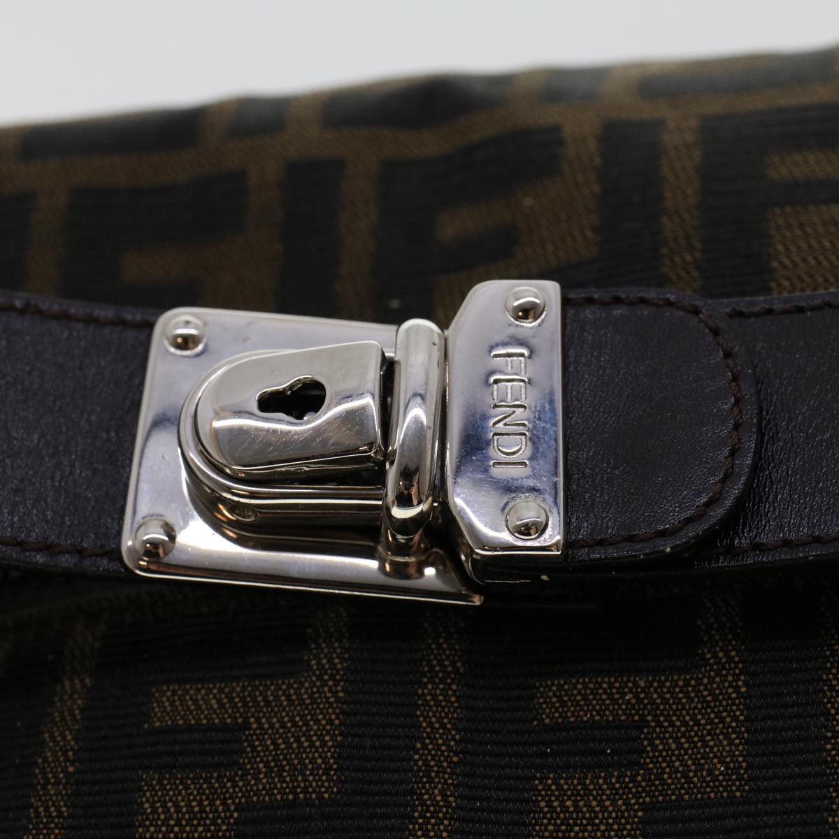 FENDI Zucca Canvas Hand Bag Nylon Brown Black yk7887