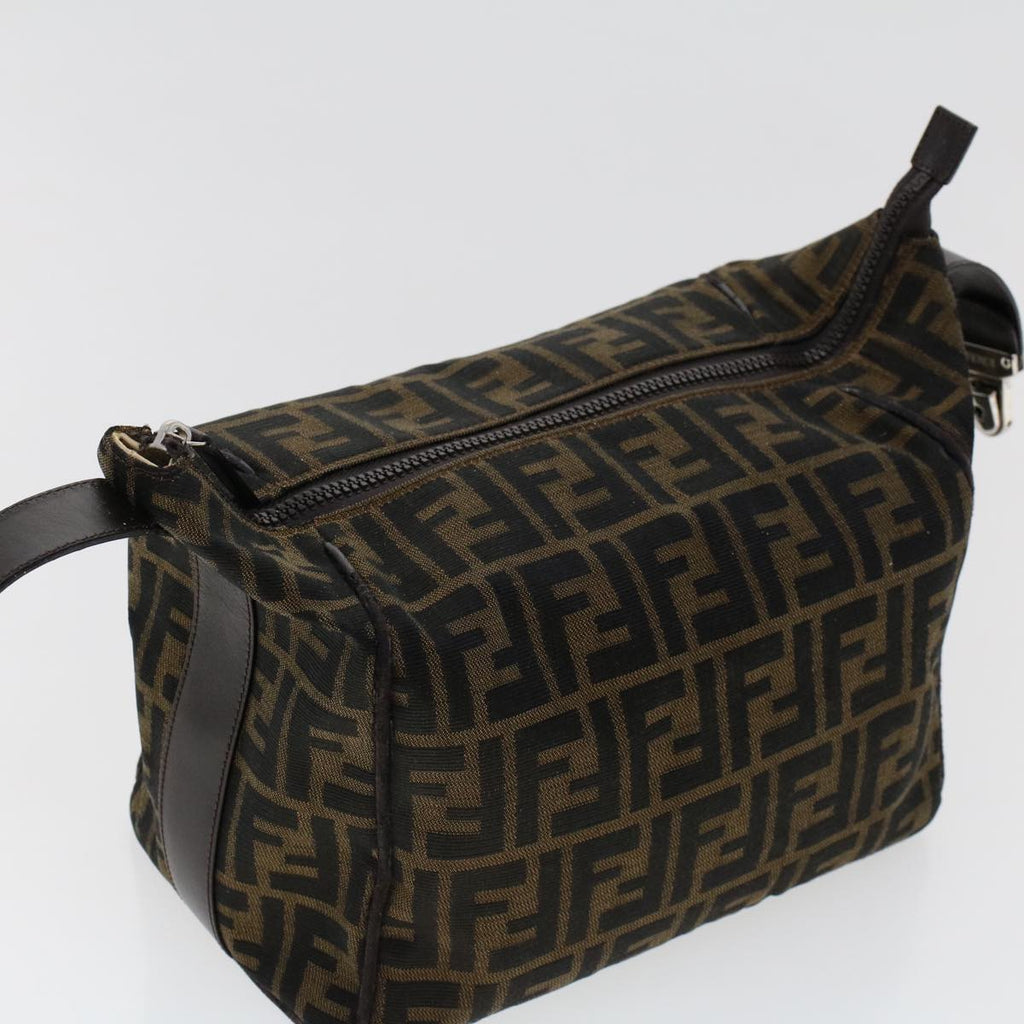 FENDI Zucca Canvas Hand Bag Nylon Brown Black yk7887