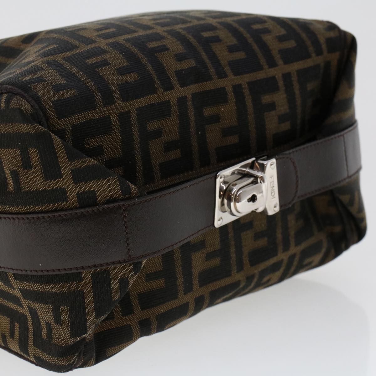 FENDI Zucca Canvas Hand Bag Nylon Brown Black yk7887