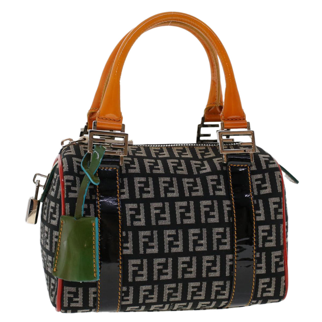 FENDI Zucchino Canvas Mini Boston Bag Black Multicolor yk7905