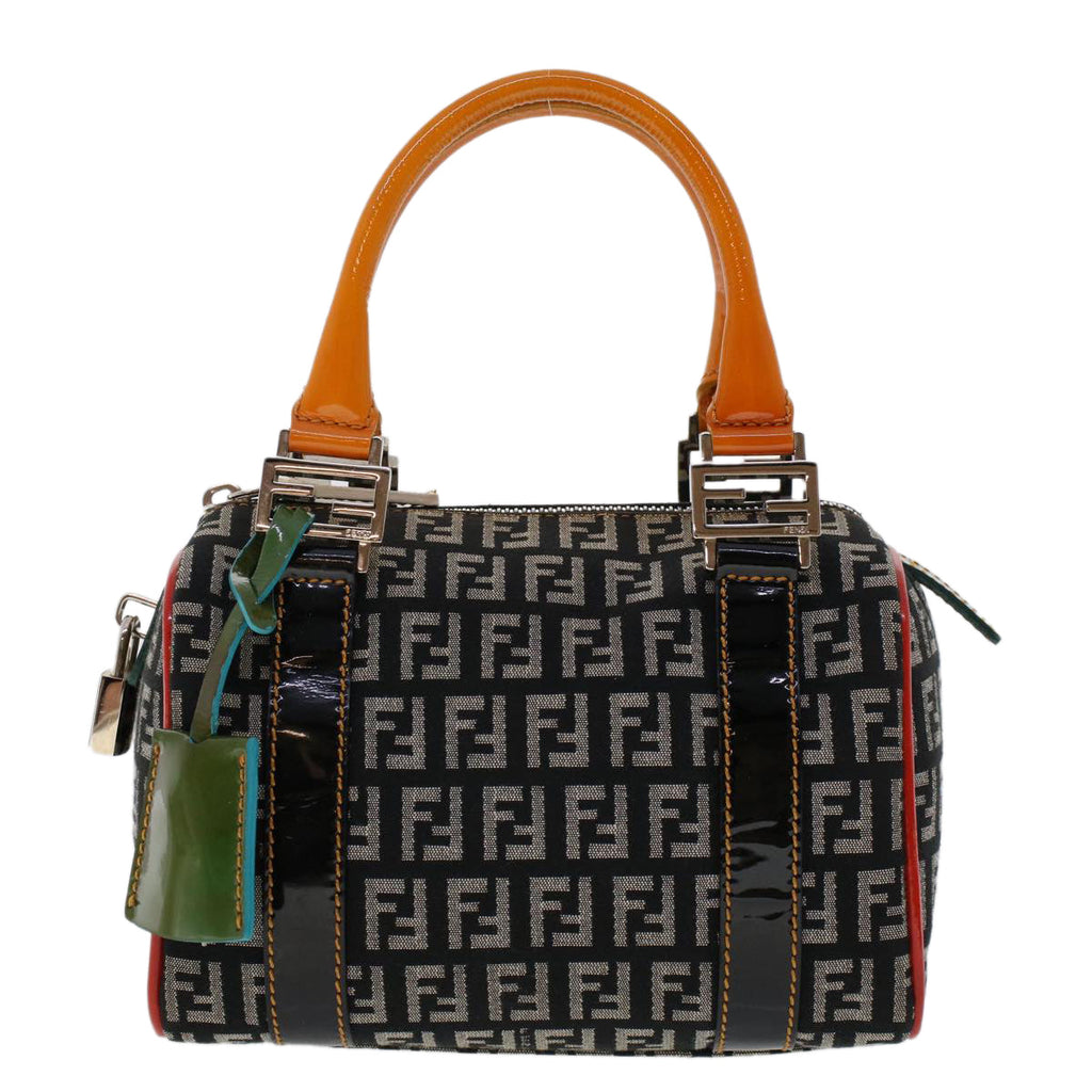 FENDI Zucchino Canvas Mini Boston Bag Black Multicolor yk7905