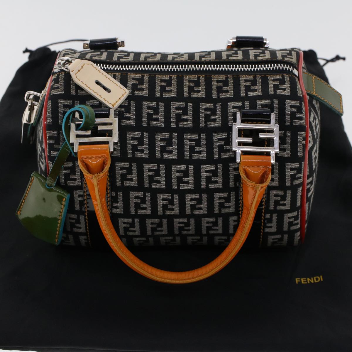 FENDI Zucchino Canvas Mini Boston Bag Black Multicolor yk7905