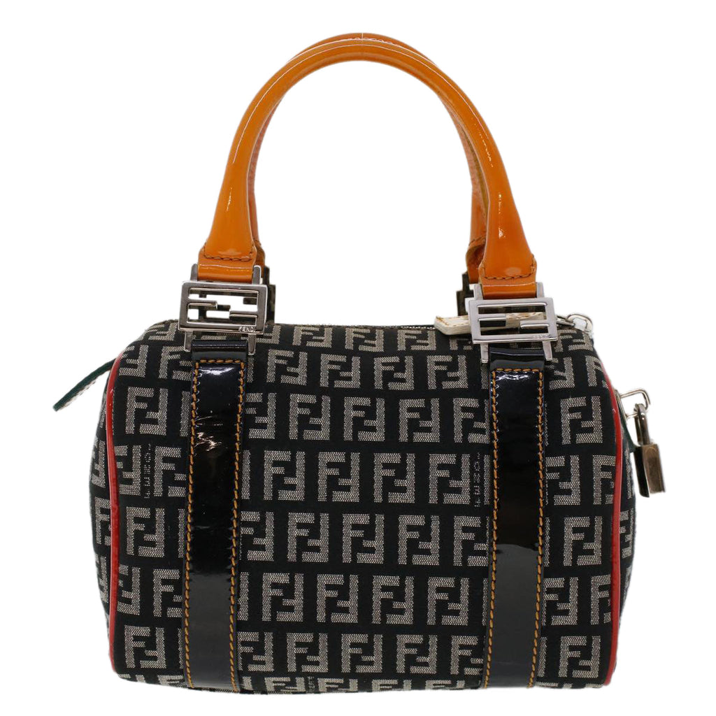 FENDI Zucchino Canvas Mini Boston Bag Black Multicolor yk7905