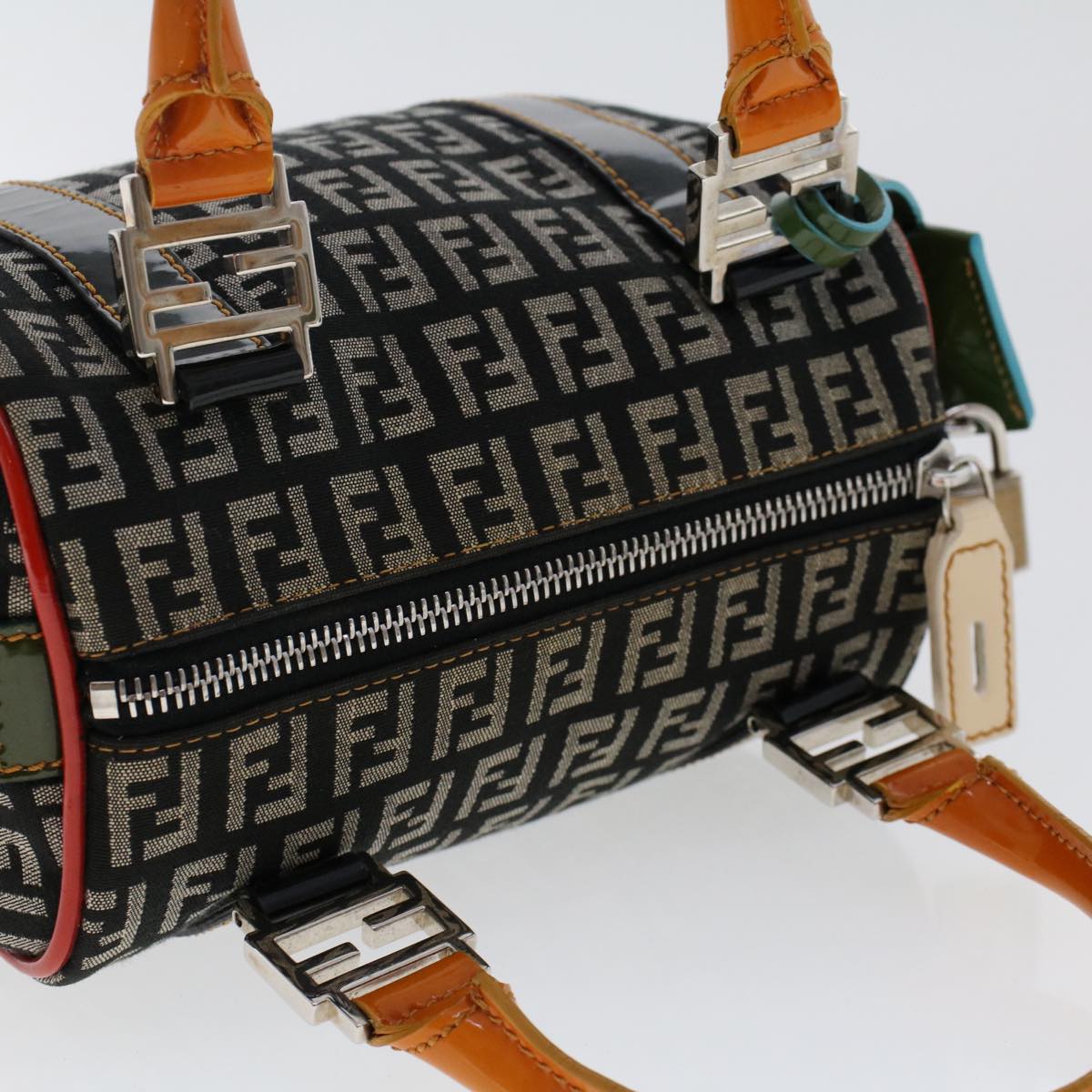 FENDI Zucchino Canvas Mini Boston Bag Black Multicolor yk7905