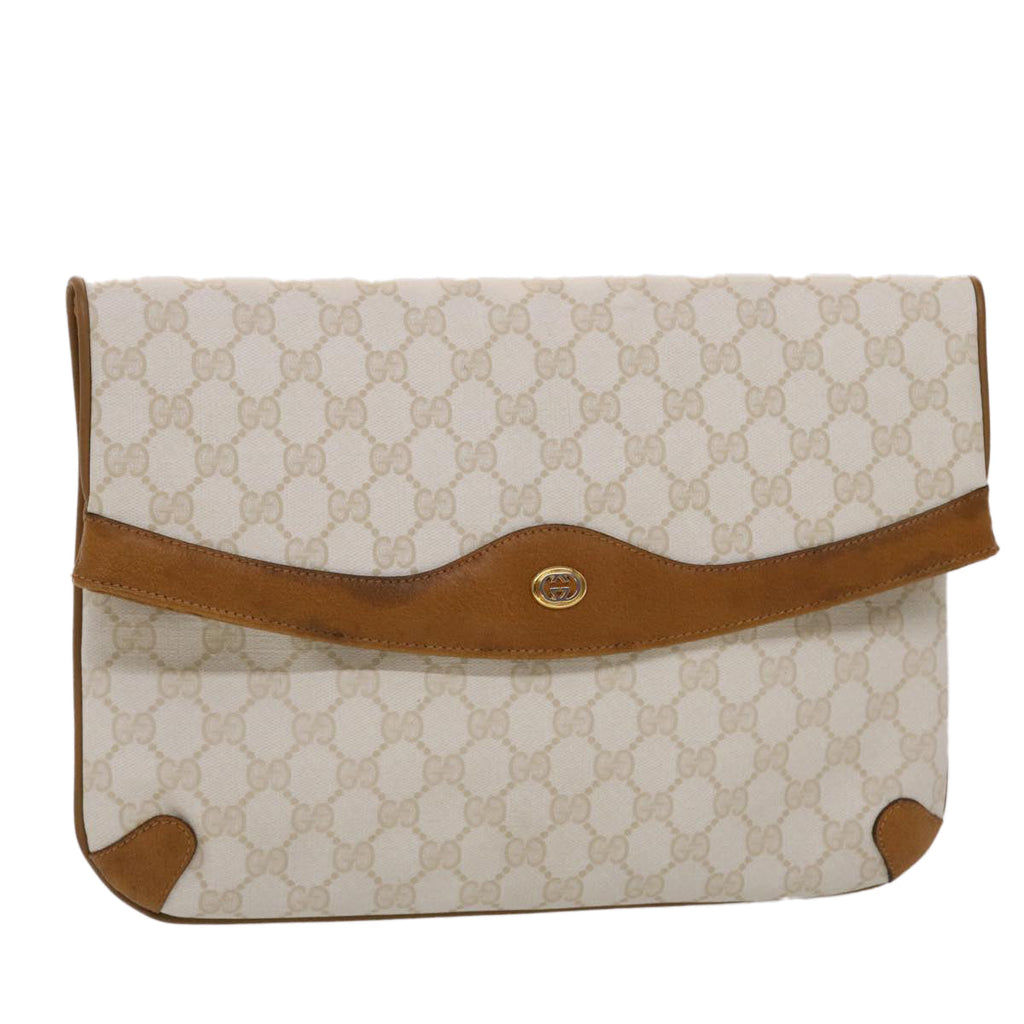 GUCCI GG Canvas Clutch Bag PVC Leather White Brown yk7923