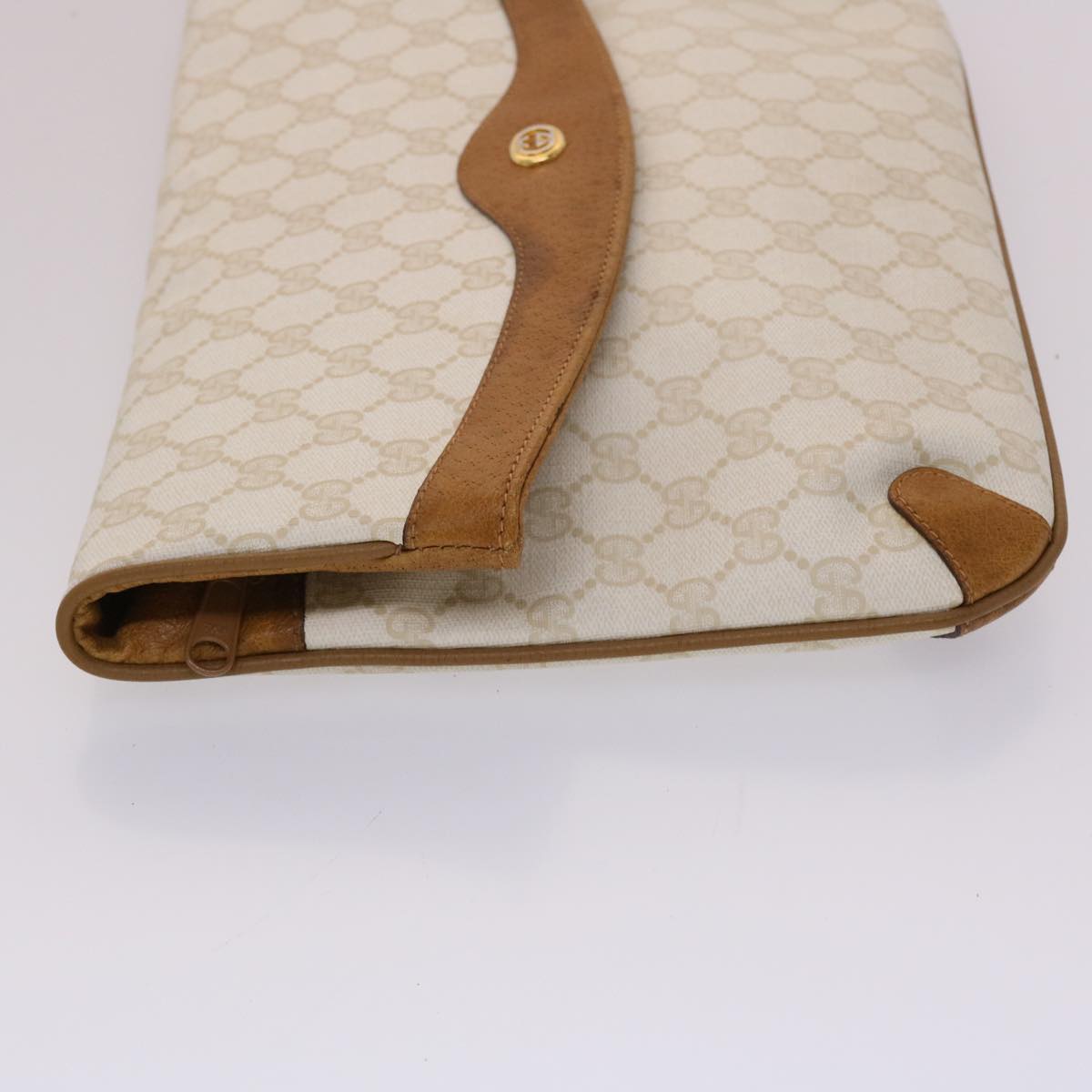 GUCCI GG Canvas Clutch Bag PVC Leather White Brown yk7923