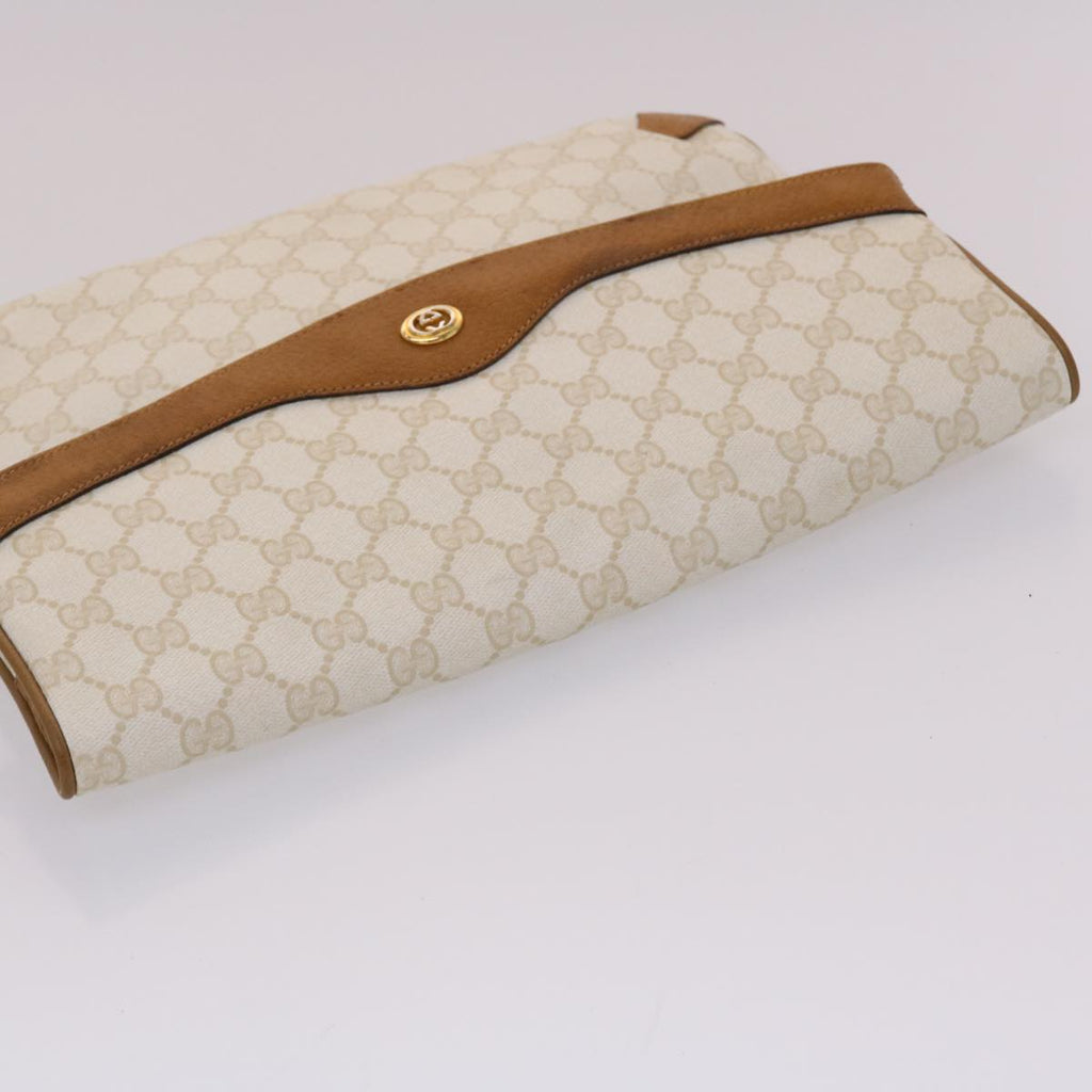 GUCCI GG Canvas Clutch Bag PVC Leather White Brown yk7923