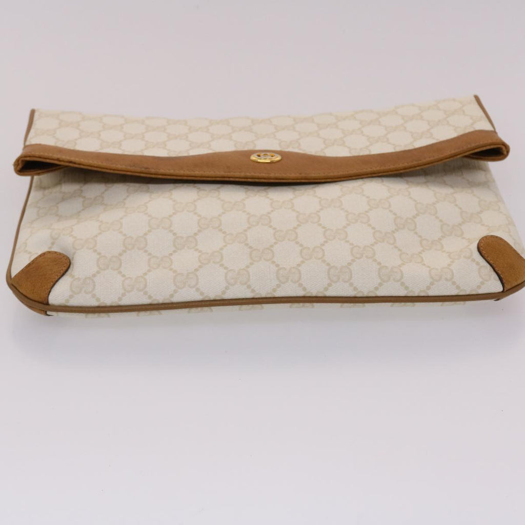 GUCCI GG Canvas Clutch Bag PVC Leather White Brown yk7923