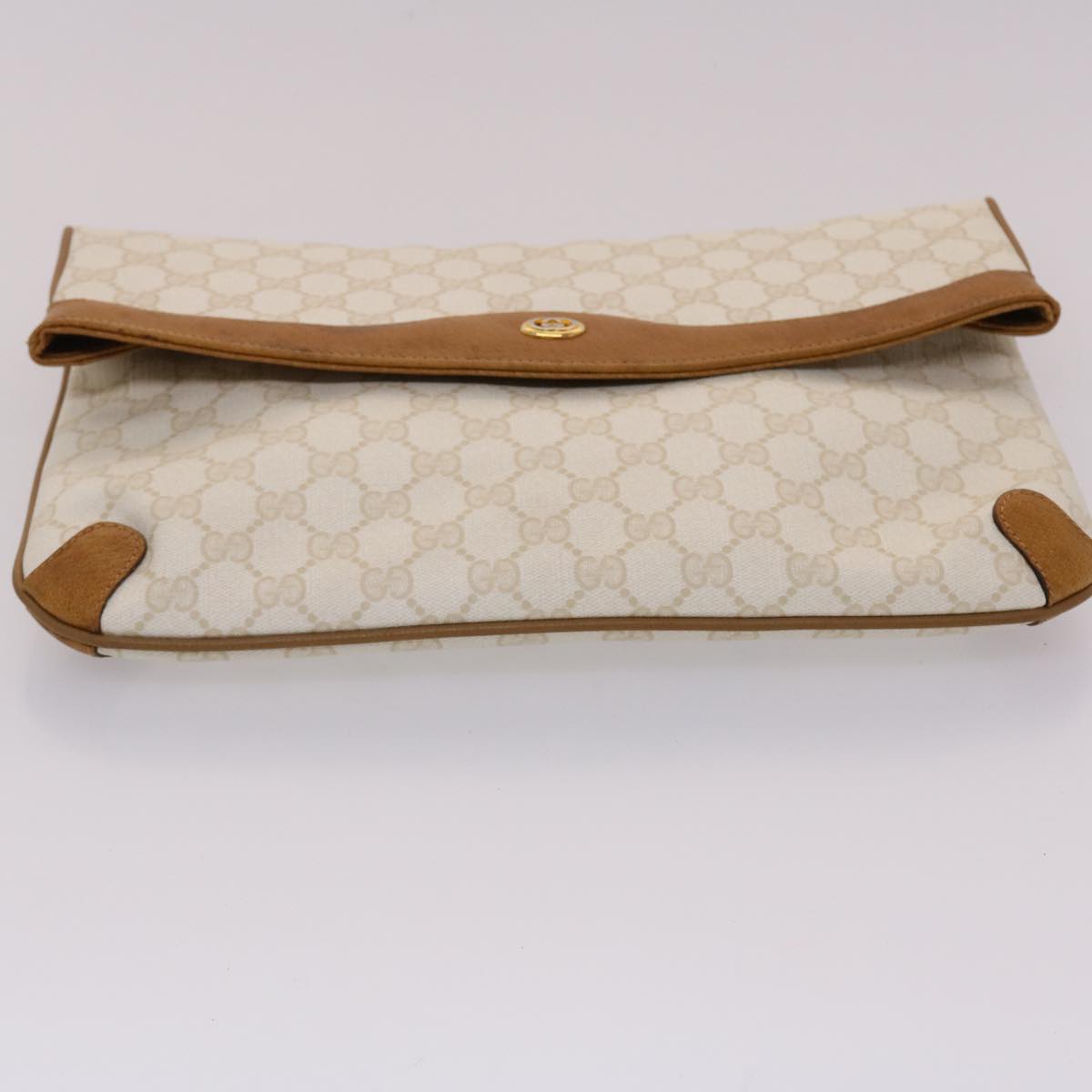 GUCCI GG Canvas Clutch Bag PVC Leather White Brown yk7923