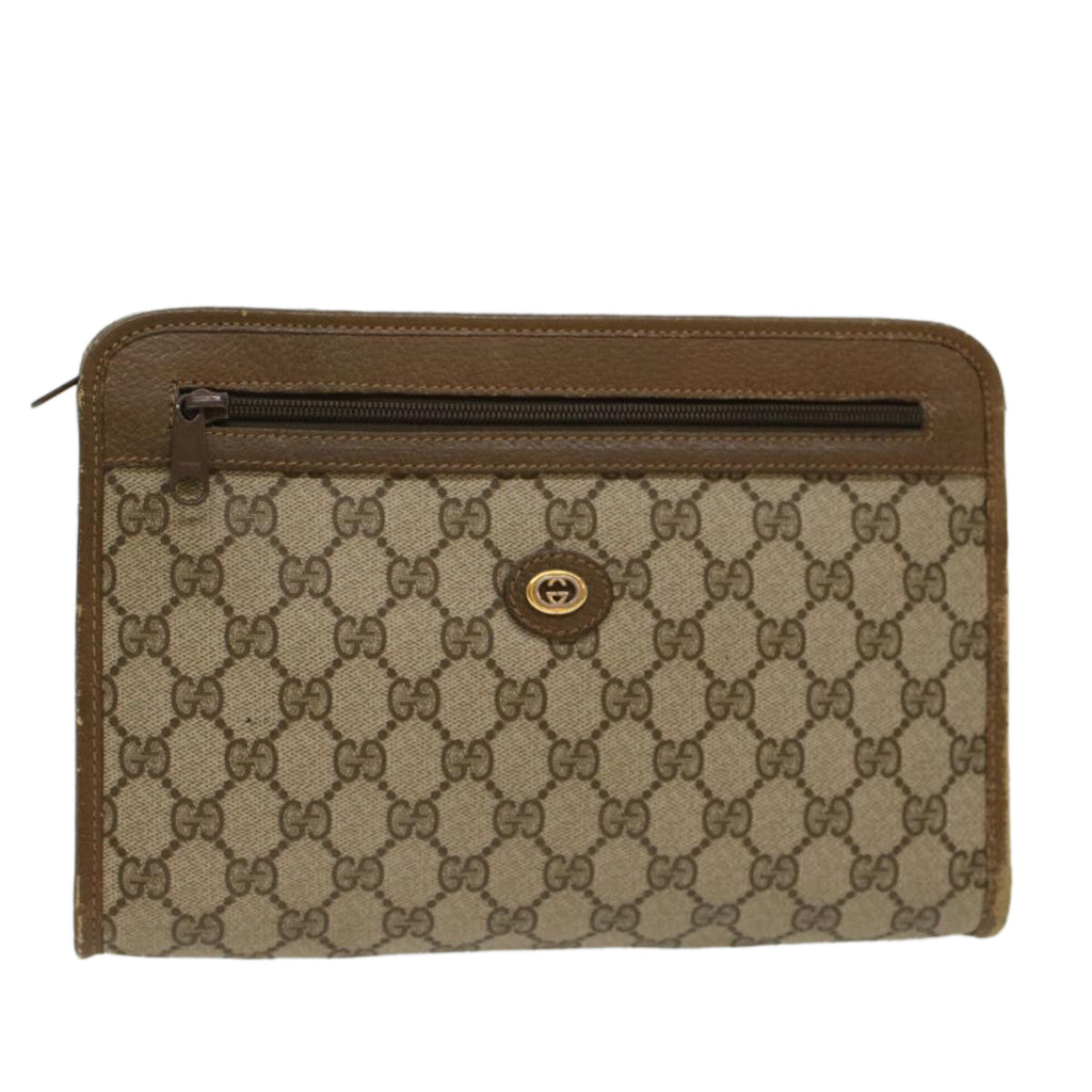 GUCCI GG Canvas Clutch Bag PVC Leather Beige yk7935B