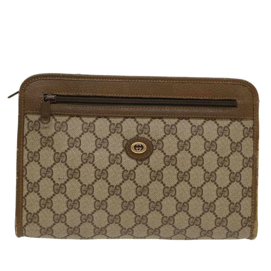 GUCCI GG Canvas Clutch Bag PVC Leather Beige yk7935B