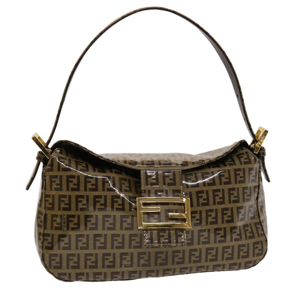 FENDI Zucchino Canvas Mamma Baguette Shoulder Bag Brown yk7943
