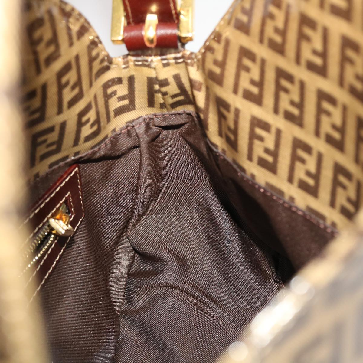 FENDI Zucchino Canvas Mamma Baguette Shoulder Bag Brown yk7943