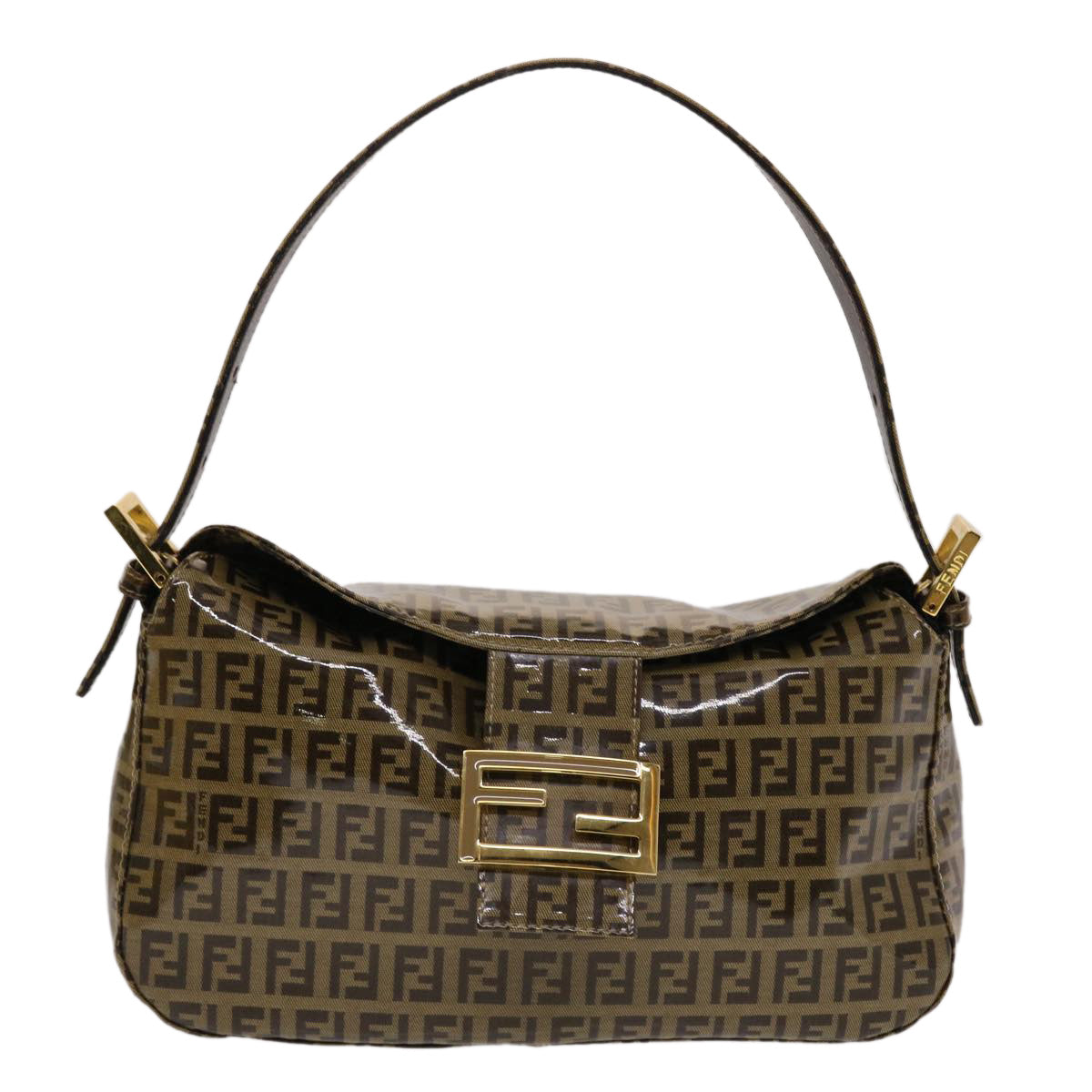 FENDI Zucchino Canvas Mamma Baguette Shoulder Bag Brown yk7943