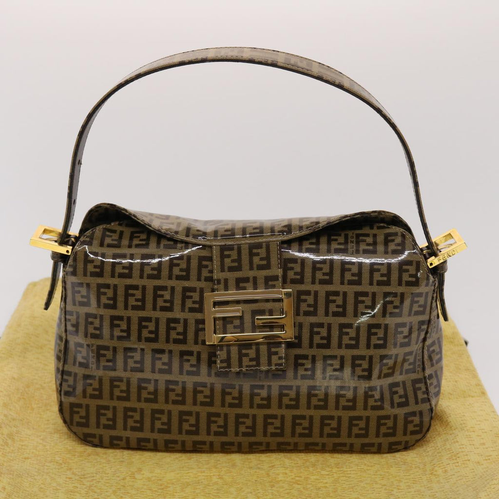 FENDI Zucchino Canvas Mamma Baguette Shoulder Bag Brown yk7943